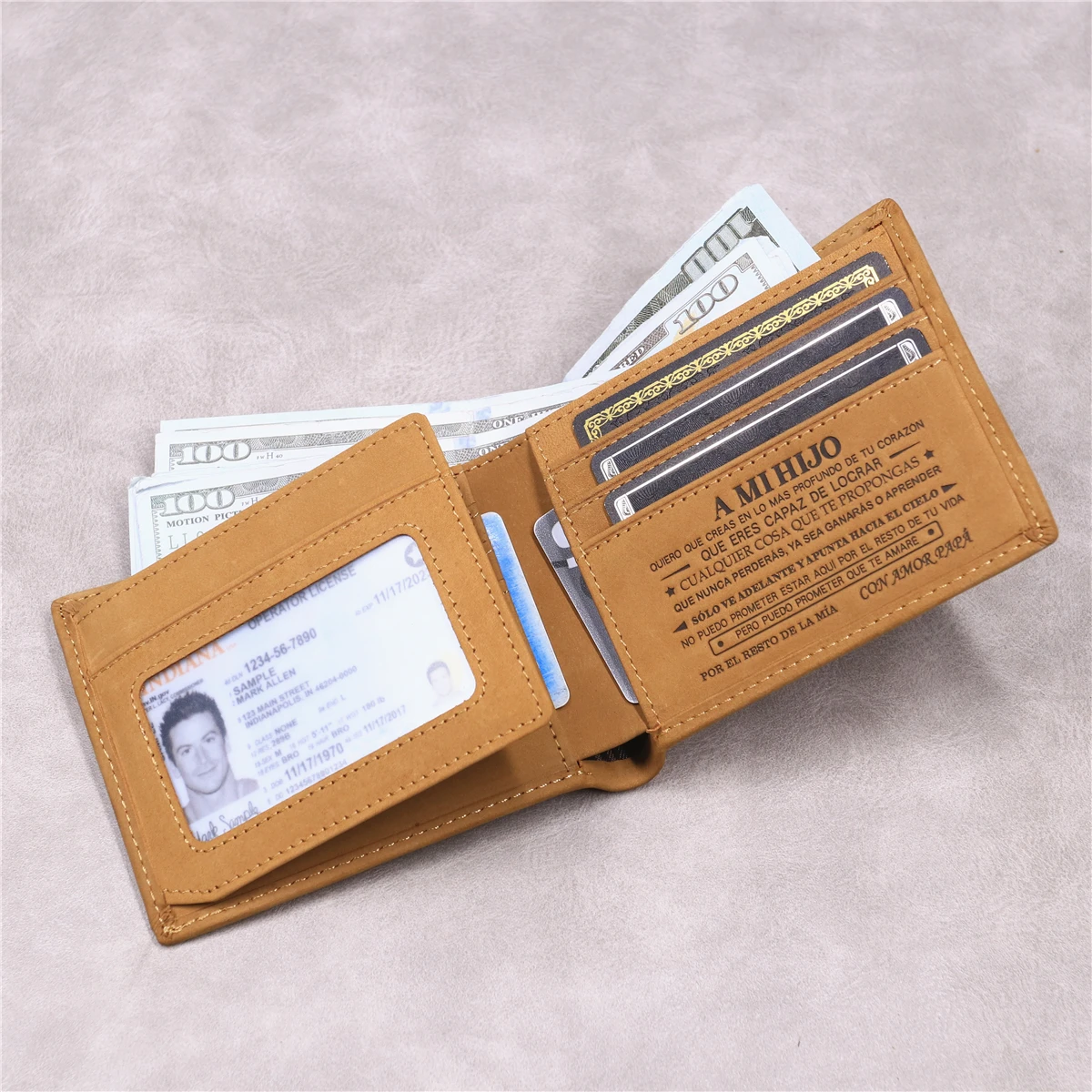 

Кошелек из натуральной кожи для мужчин, винтажный, короткий, складной, с отделениями для карт и удостоверения личности, с гравировкой, подарок для сына