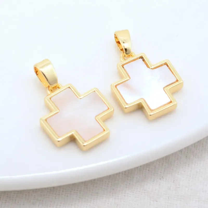 12.5*15MM 14K Gold Color Brass with Shell Cross Charms Pendants Necklace Earrings Jewelry Making Supplies Accessories