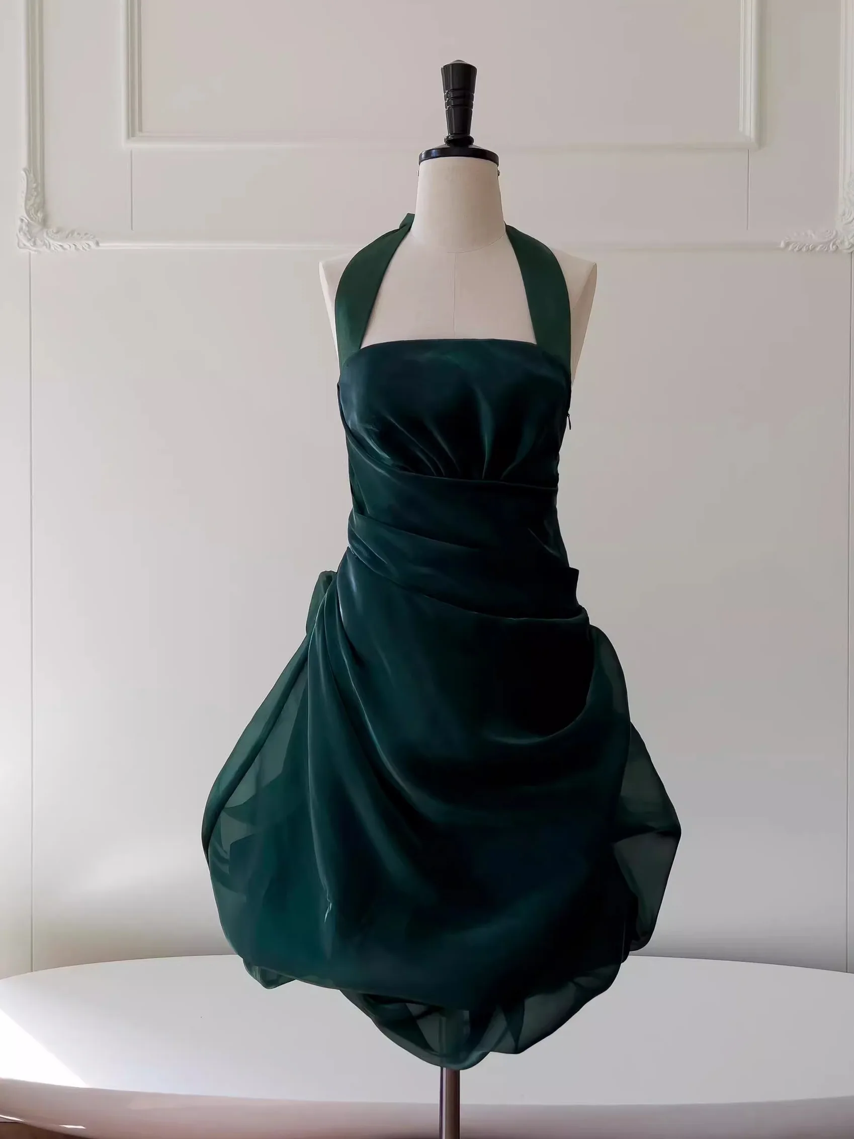 Primavera nuevo Sle Aaan corte Retro blanco een vestido de tela de cristal de cintura alta con cinturón Dr de capullo de flor de satén fluido para mujer