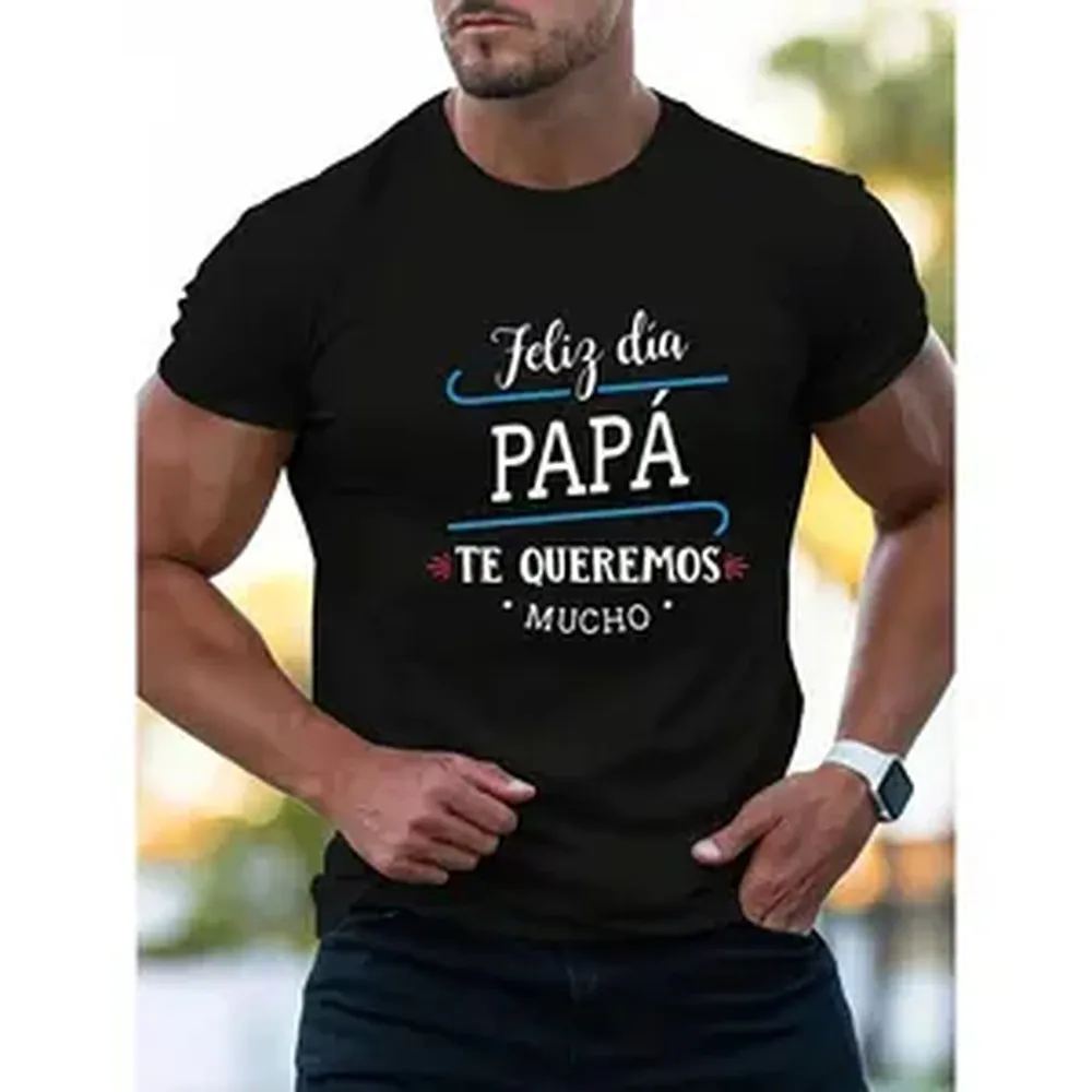 Camiseta Negra para Hombre Home Break con Estampado en Español Feliz Día Papá, Absorbente de Sudor, Cómoda, de Manga Corta para Uso Diario, Trabajo y Estilo Casual