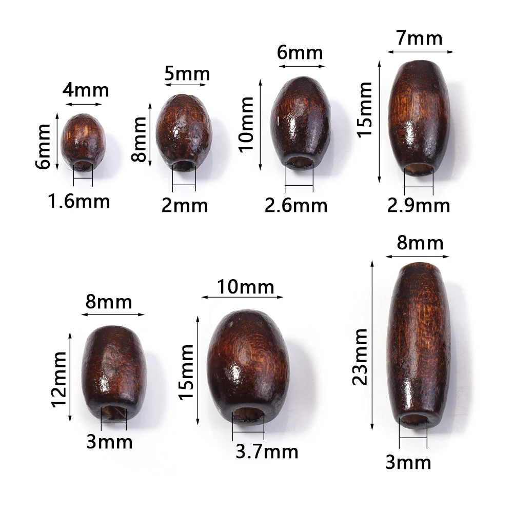 100-500pcs/lot Oval Natural Wooden Beads Dark Brown Baseball Shape Loose Spacer Wood Beads For DIY Handmade Bracelet Necklace