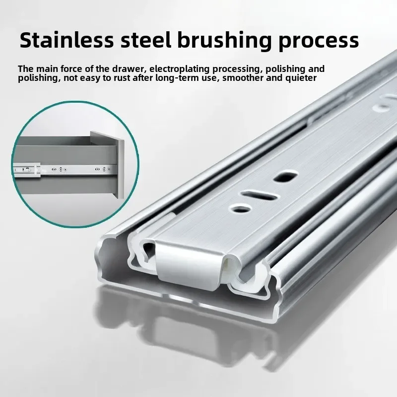 Stainless Steel Drawer Slides 10" - 22" Soft Close Three-Section Cabinet Slides Furniture Hardware - Sliding Track Rail for Draw