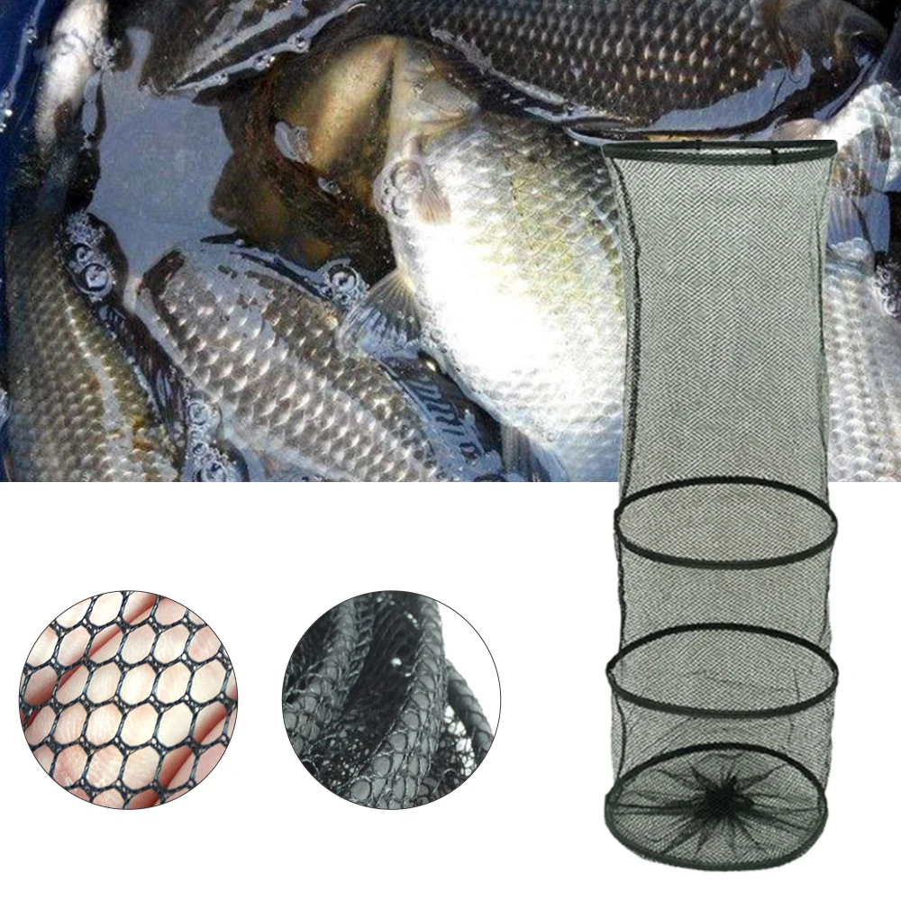Protect Folding Fish Net Basket Fish Bag Flat-bottomed Open-mouthed Simple Fish Netting Fish Trap For Fish Shrimp Lobster Eels