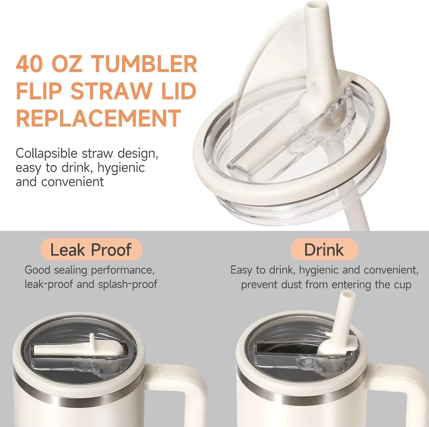 40oz Lid for Stanley Flip Straw Leak Proof Spill-proof Cup Cover Tumbler Lid Replacement for Stanley Cup Accessories Straw Cover - view 3
