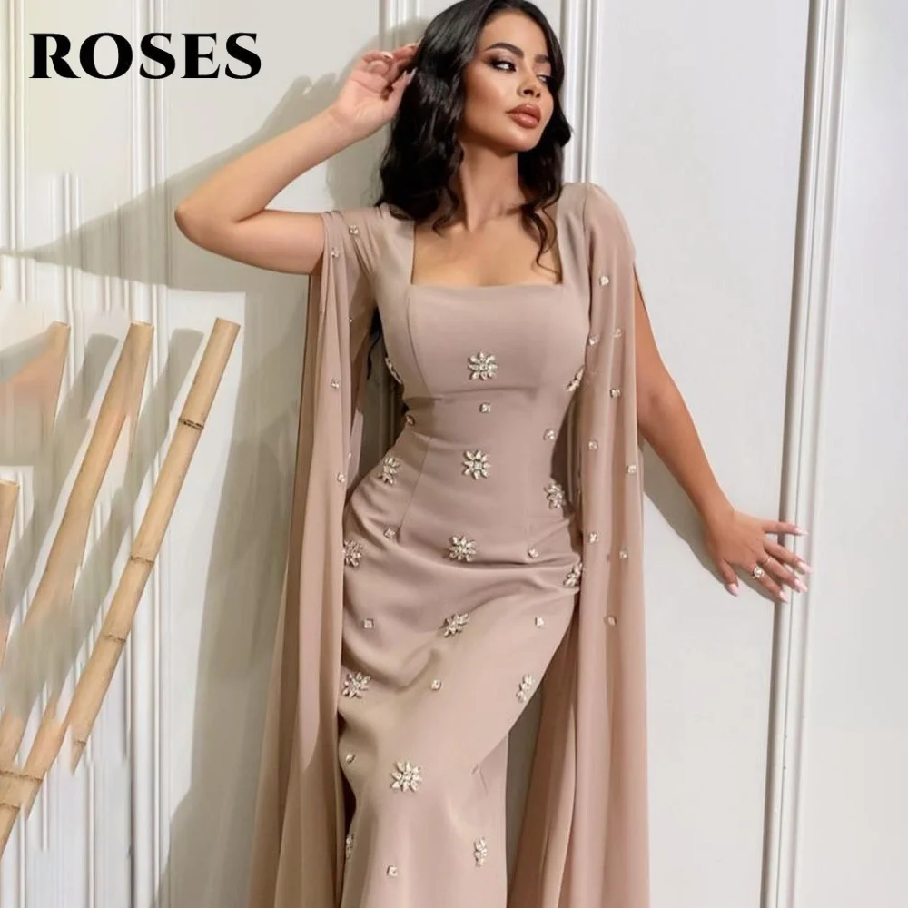 

ROSES Blush Trumpet Stain Party Dress Crystals Night Dress Saudi Arabia Regular Sleeve Celebrity Evening Dresses Customized