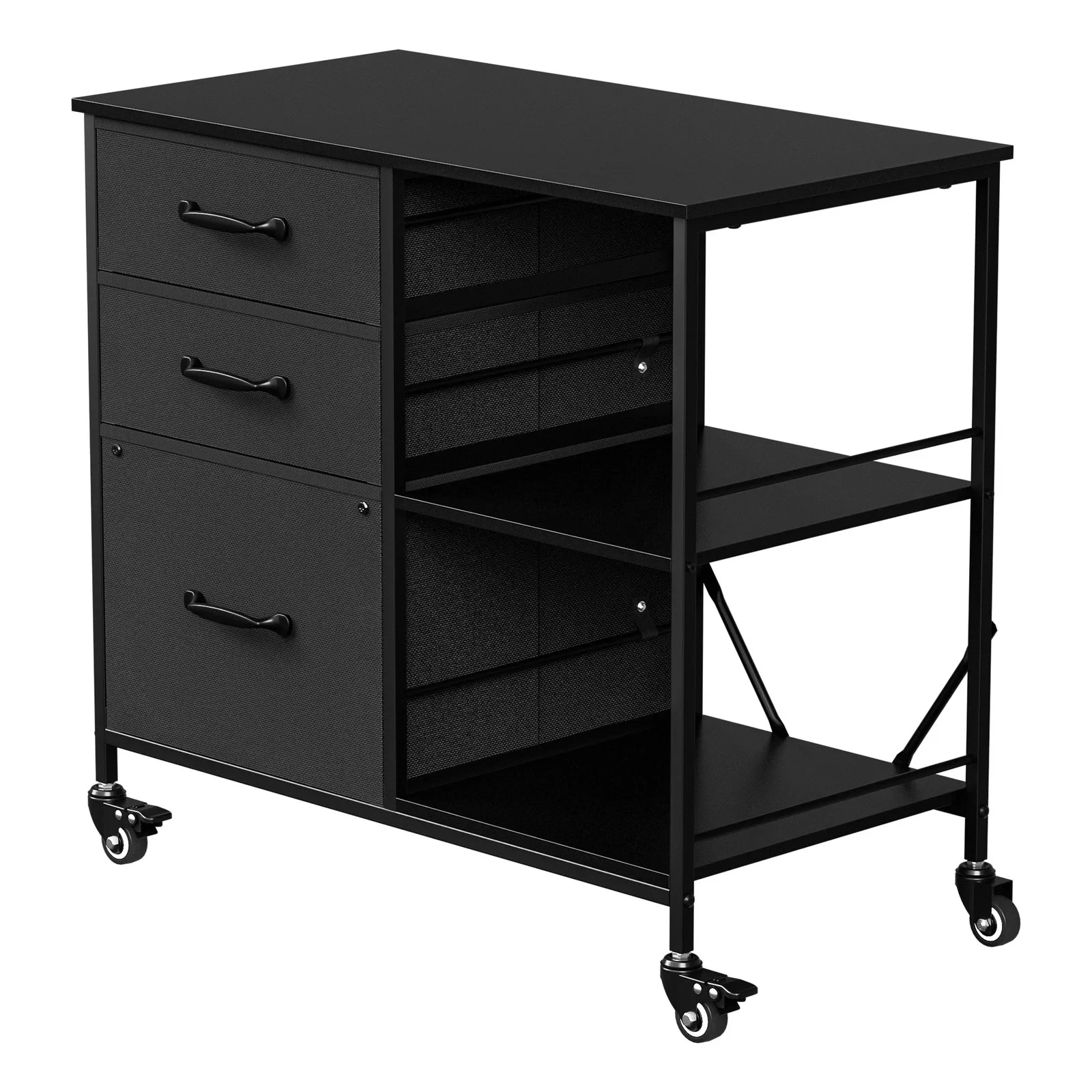 3 Drawer Mobile File Cabinet Lateral Filing Cabinet Printer Stand Office Black