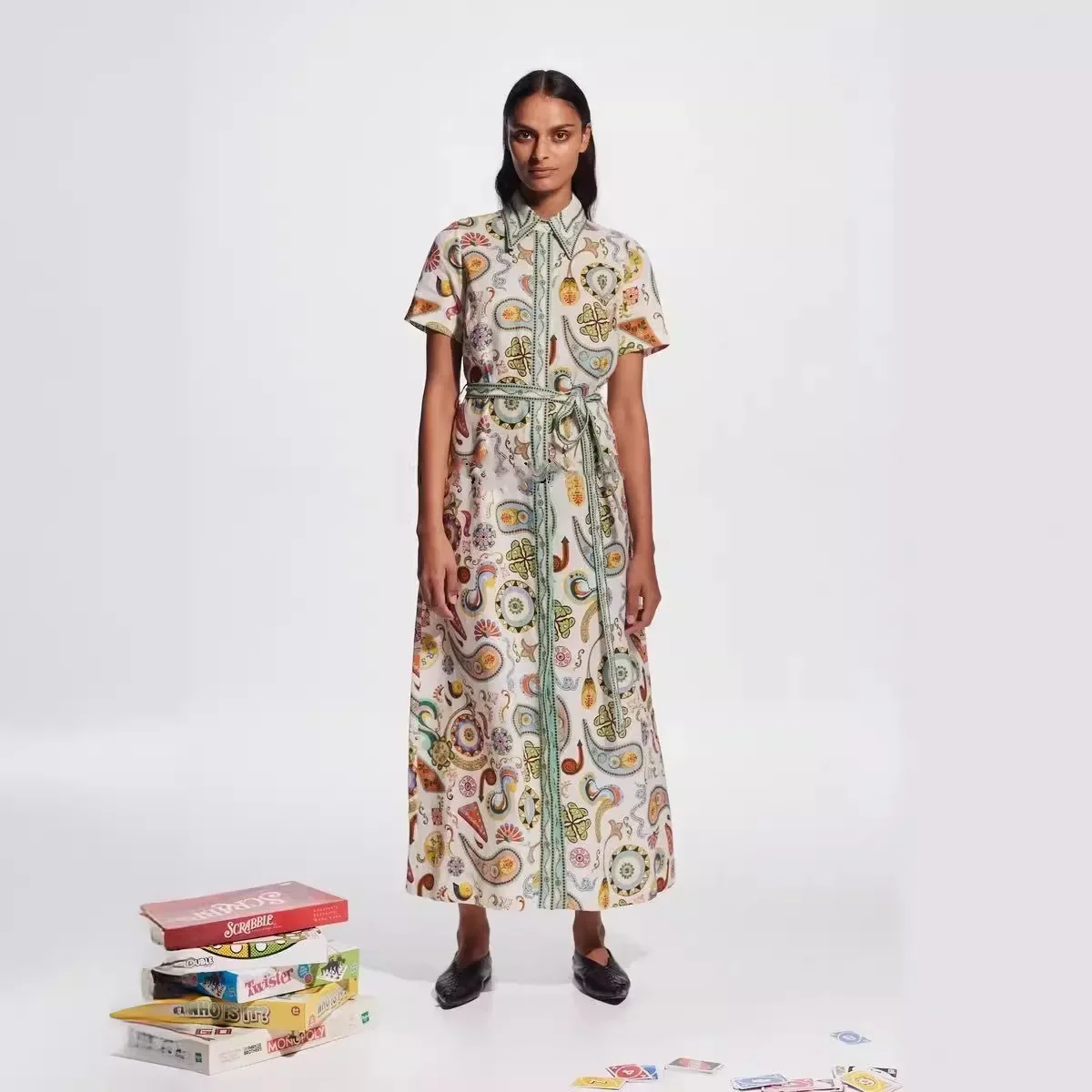 Trendy Ale Abstract Printing Shirtcardigan Long Dress Summer Cross-Border Supply Independent Station Fast Selling Australian Sty