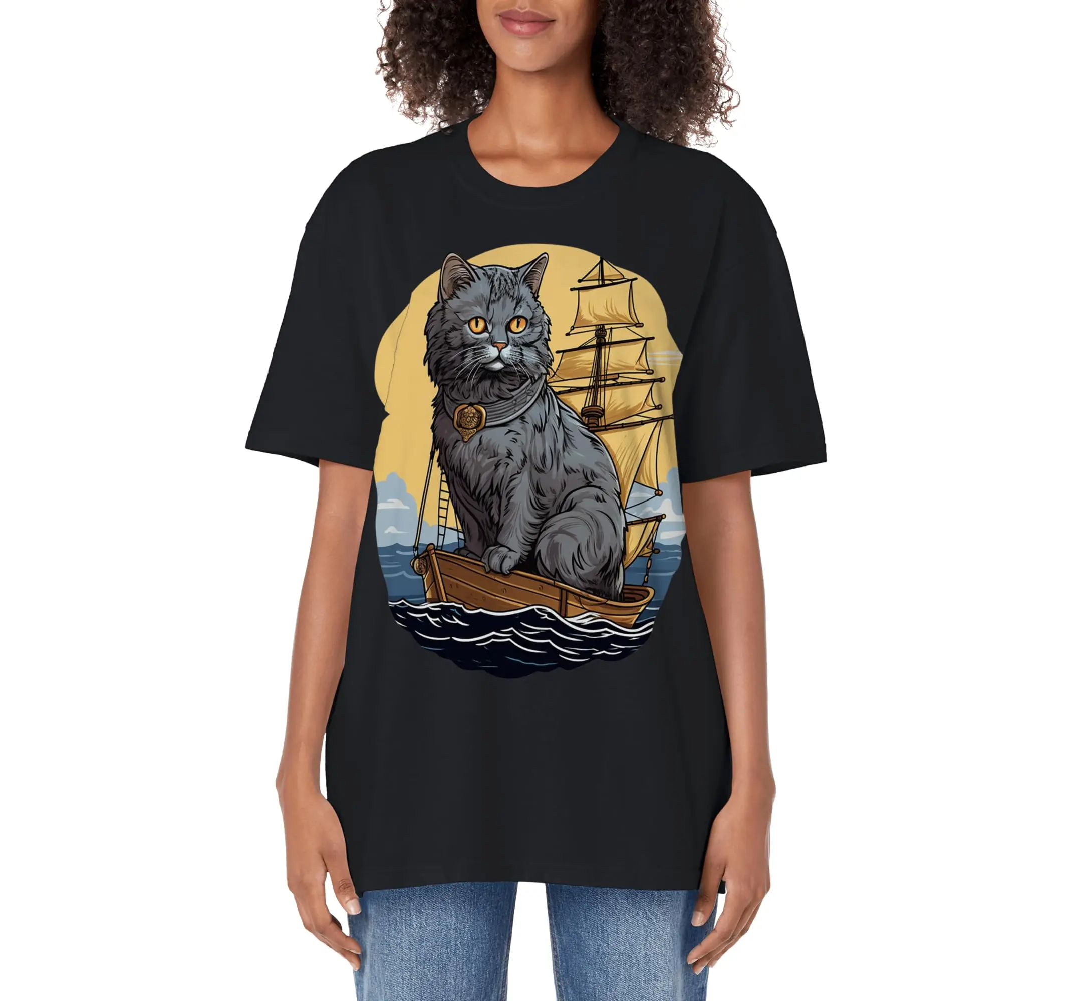 Cat Graphic With A Cute Kitty Animal Face Adult Oversized Vintage T-Shirt