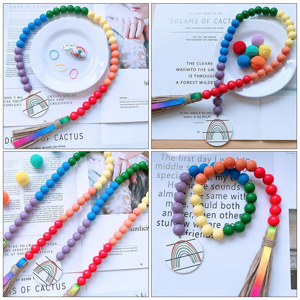 

Wooden Bead Tassel Home Decor Rainbow Hanging Necklace 10 Colors Farmhouse Chain String Beads Popular Accessories