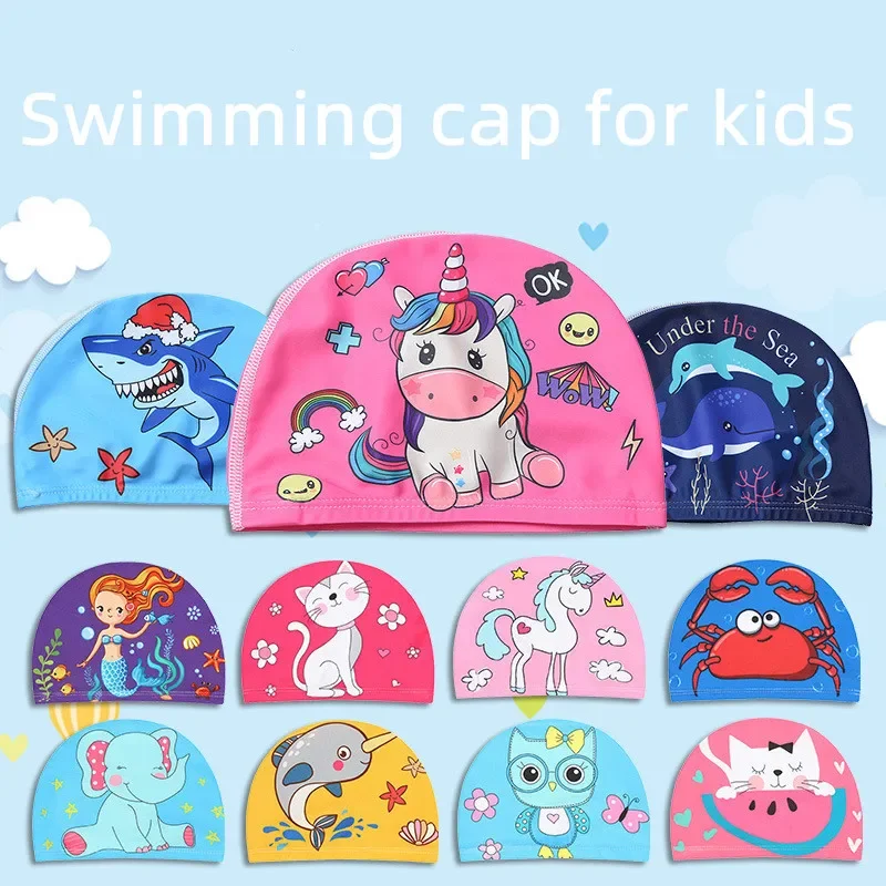 Cartoon Animal Pattern Swimming Cap for Children Kids Boys Girls Comfortable Ear Protection Swimming Cap Swim Hat Accessories