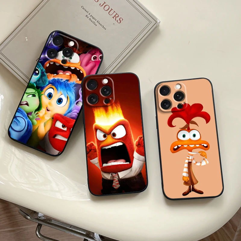 Disney Inside Out Emote Cute For Apple iPhone 16 15 14 13 12 11 XS XR X Pro Max Plus Mini Black Funda Phone Case