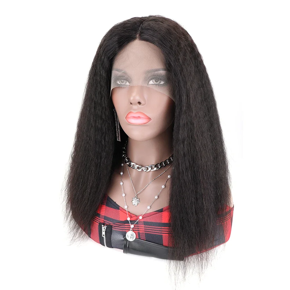 18 Inch Kinky Straight Full Lace Front Human Hair Wigs Glueless Wig Ready To Wear 13x4x4 HD Lace Closure Frontal Wig Human Hair