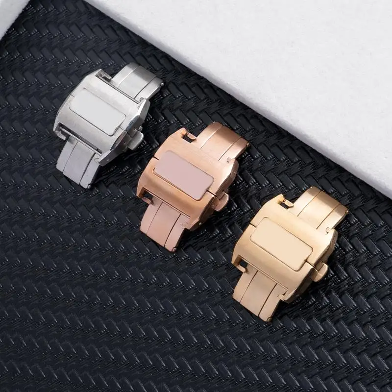 ONECMN Watch Buckle Quality 316L Stainless Steel Brushed Butterfly 18mm 21mm Fold Buckle Clasp for Cartier Strap For Santos 100