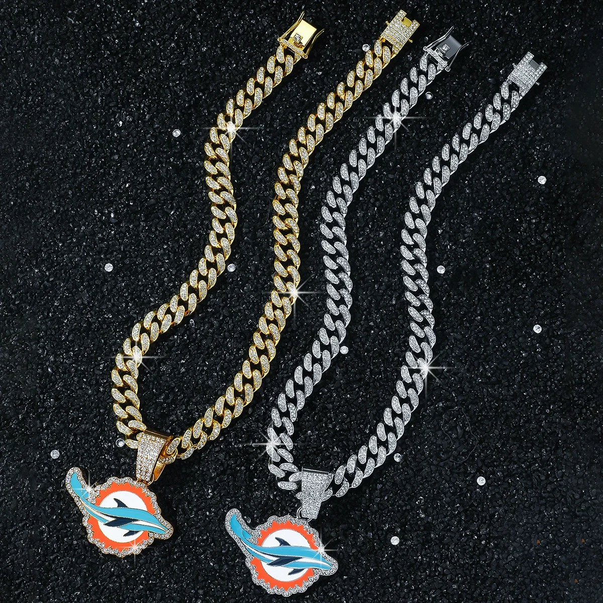 

New Personality Men's Full Diamond Chain Hip-Hop Dolphin Pendant Necklace