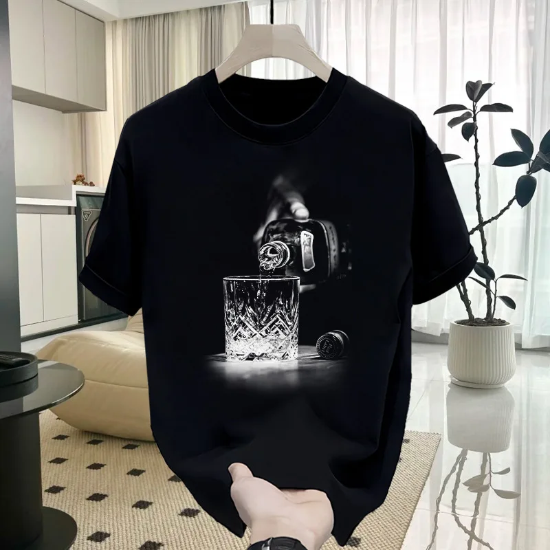 

High-end 100% cotton short sleeve T-shirt men 2025 summer new crewneck loose casual half sleeve T-shirt men's top