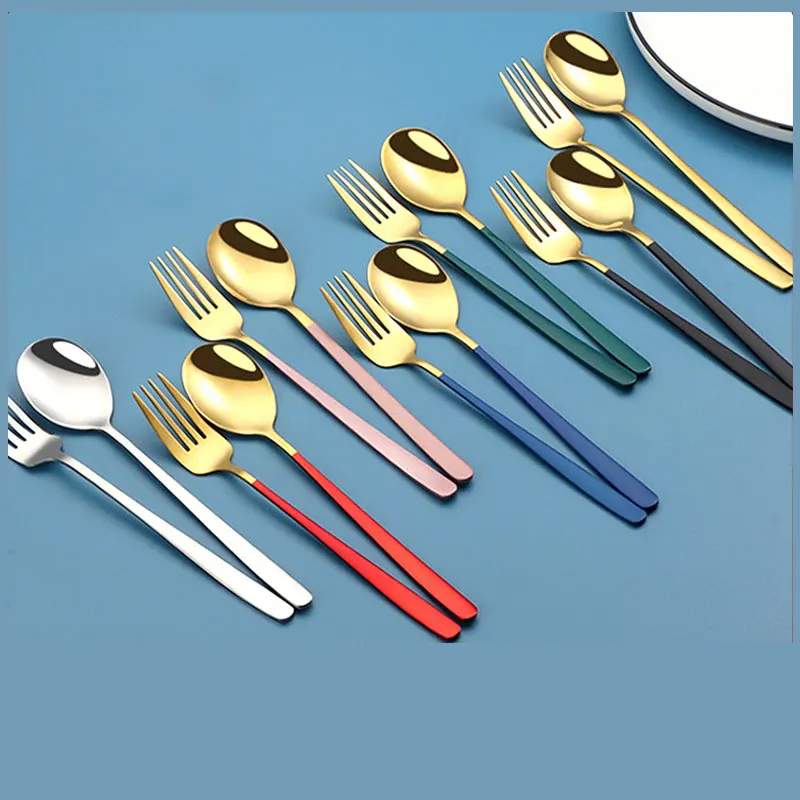 Korean Style Stainless Steel Fork Spoon Western Cutlery Household Kitchen Tableware Supplies