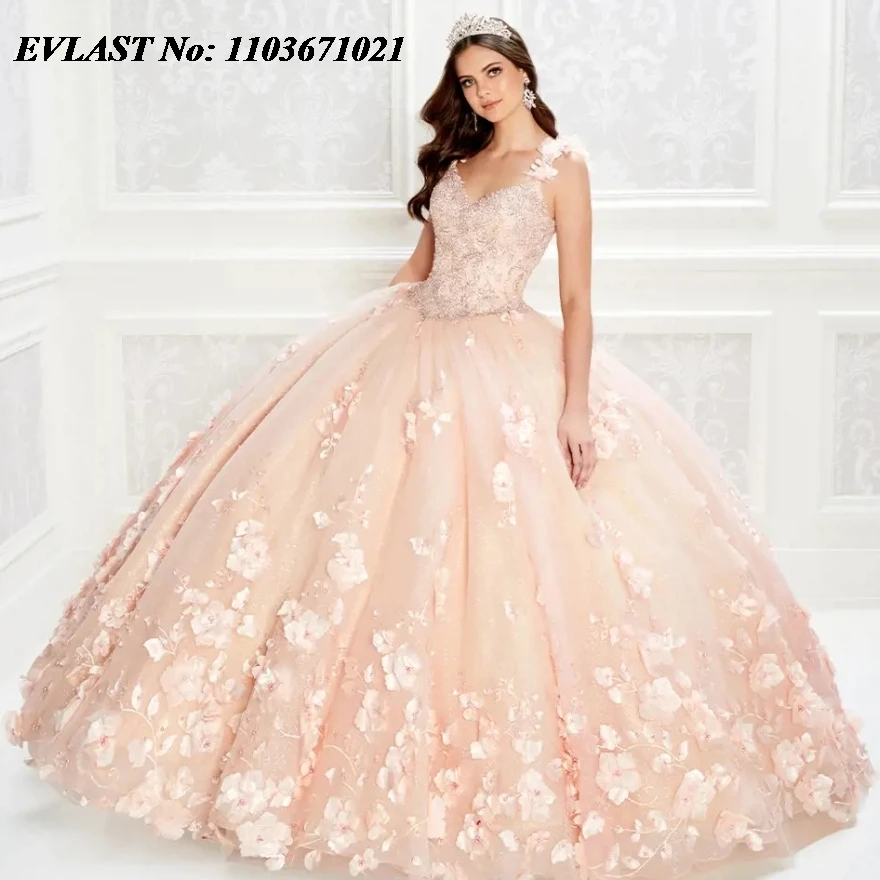 Evlast Königsblau Quince anera Kleid Ballkleid 3d Blumen applikation Perlen mit Umhang Bogen Mexiko süß 16 Vestidos de 15 Anos sq223