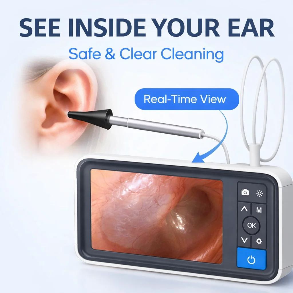 Digital Otoscope with 4.5 Inches Screen 3.9mm Ear Camera with 6 LED Lights 32GB Card Ear Wax Removal Tool Specula and 2500 mAh