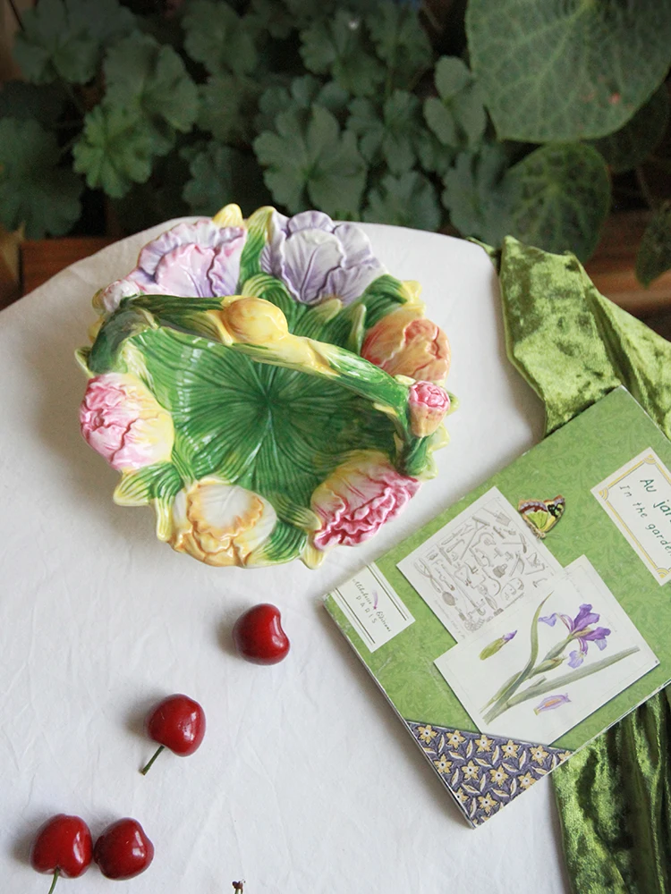 

Винтажная расписная корзина-поднос с тюльпанами, тарелка для фруктов и десертов, многофункциональный предмет домашнего декора с цветочным дизайном