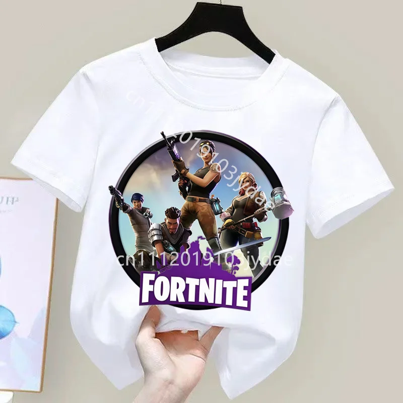 Fortnites Children White T-shirts Game Cartoon Printed Figures Fortress Night Game Short Sleeves Tops Summer Boys Girls Clothes