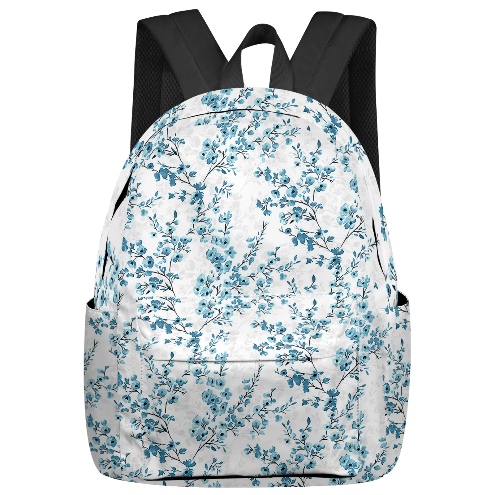 

Watercolor Flower Leaf Flower Bud Blue Student School Bags Laptop Custom Backpack For Men Women Female Travel Mochila