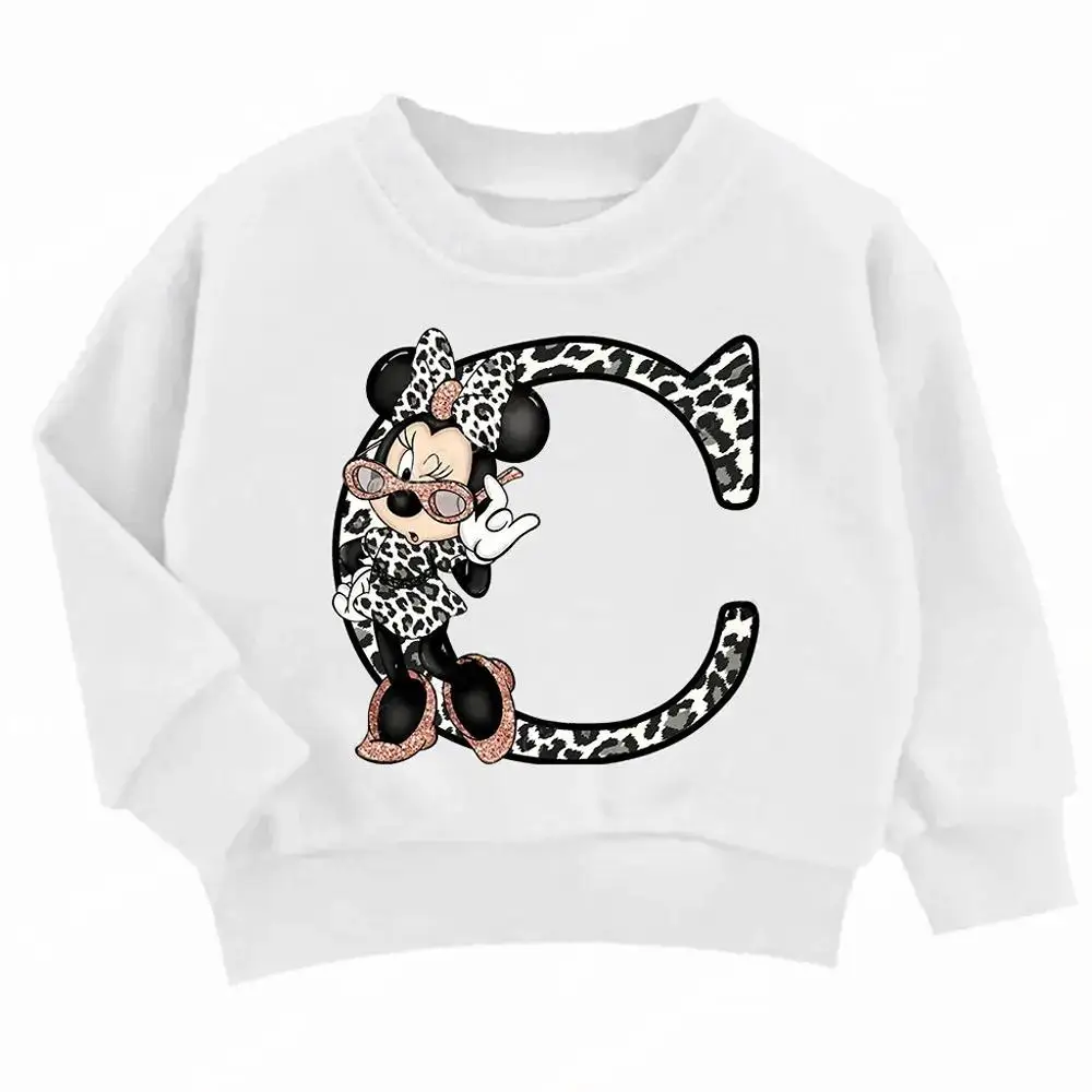 Children Disney Minnie Hoodie Letter A B C D Kid Casual Clothes O-neck Pullover Little Baby Kawaii Cartoons Boy Girl Sweatshirts