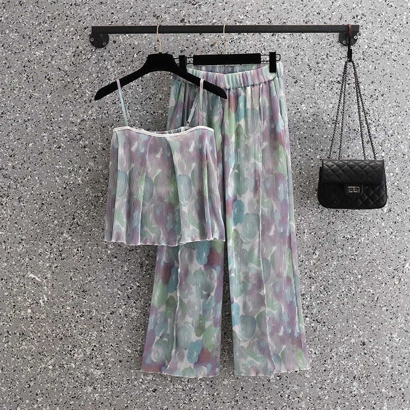 

Large Size 4XL Women Floral Print Pant Suit Tank Top And Pants Two Piece Set Matching Outfi Female Summer 2023 Sexy Clothes