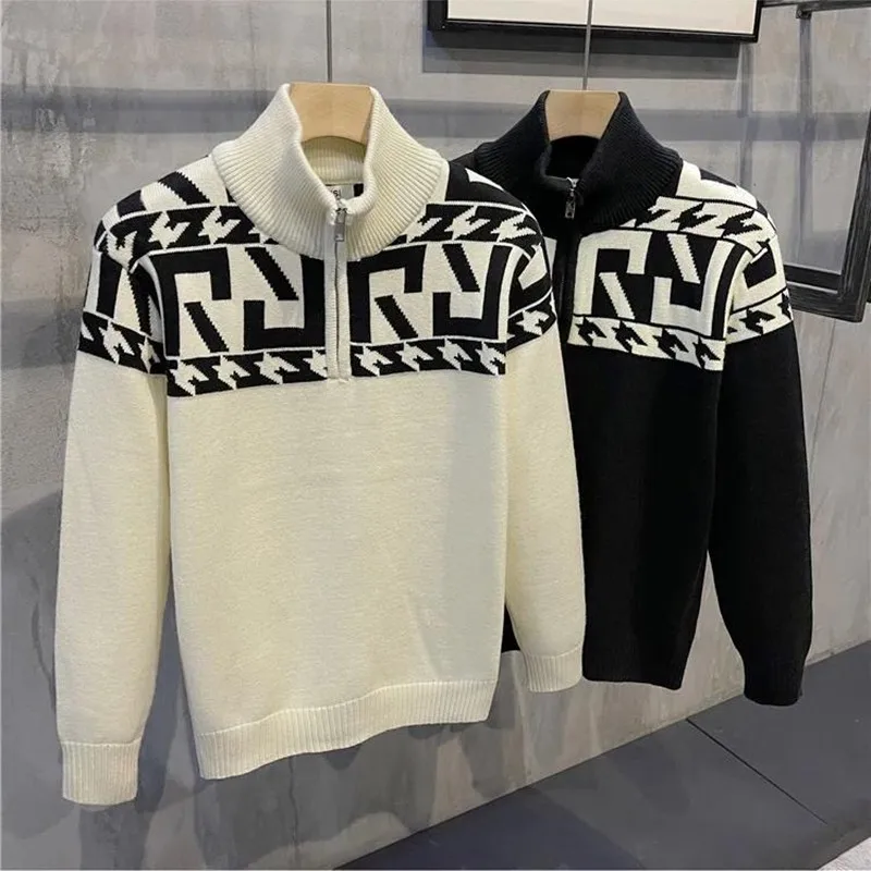 

Men's Golf Wear Clothing Sweater High Collar Zip Jacquard Bottom Knitwear Thickened Warm Pullovers For Fall Winter Fashion 골프웨어