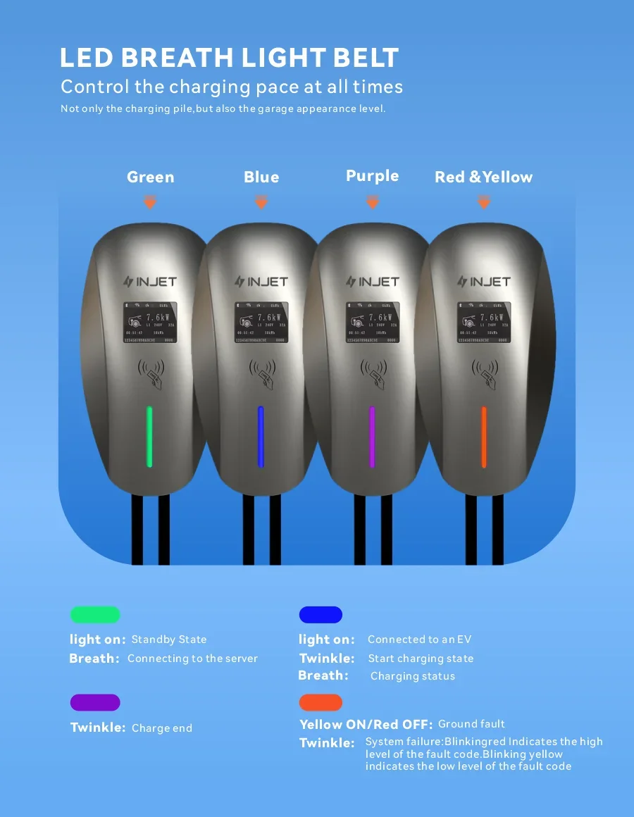 Current Adjustable Wall Box Electric Car Charger 16A 32A Ac Ev Charging Station Wallbox With 5m Long Charging Cable