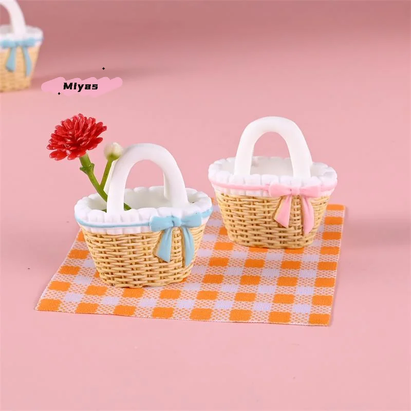 2/3Pcs Dollhouse Miniatures Rattan Bamboo Flower Basket Models Cute Doll House Accessories Decor Pretend Play Toys