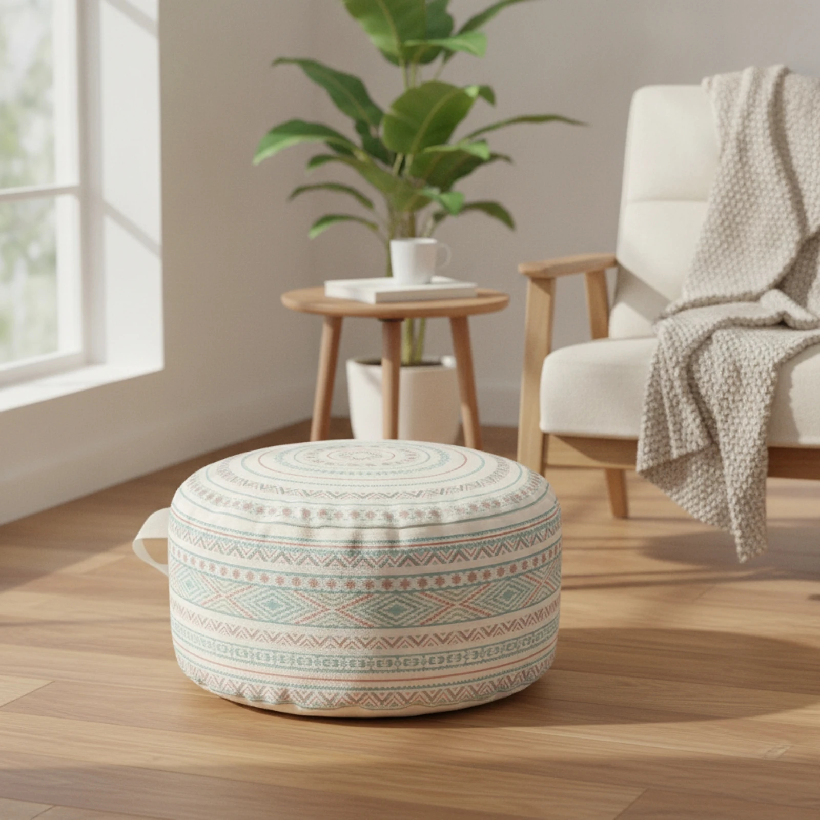 Floor Cushion with Handle Decorative Floor Ottoman Round Pouf Low-Sitting Ottoman Cover Lightweight for Living Room