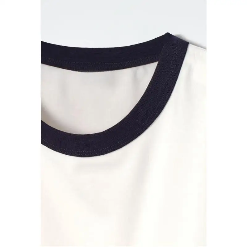 Slim Fit round Ne ort Sve T-irt Women's Faion Summer Cotton Blend Elastane Casual round Ne Top in Beige And Roya...