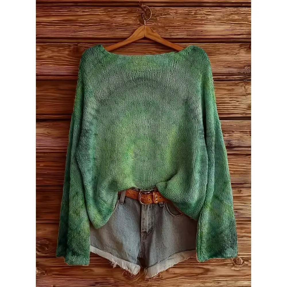 Women Colorful Geometric Vintage Print One‑Shoulder Sweater, Breathable Soft Chic Top for Spring Summer Autumn Winter