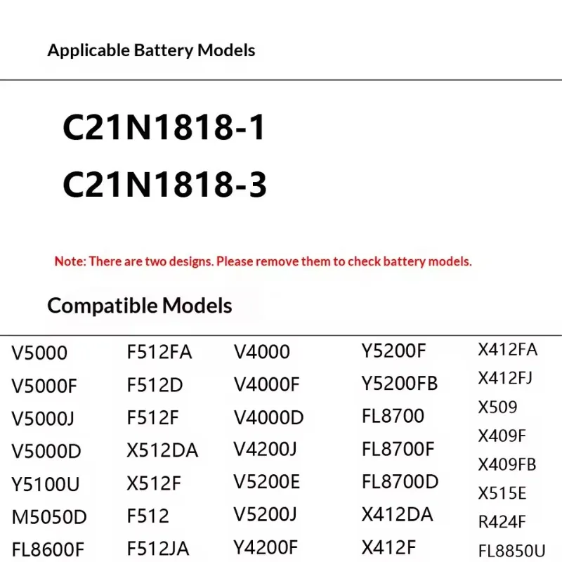 7.6V Laptop Battery C21N1818-1 C21N1818-2 C21N1818-3 Compatible with Asus VivoBook 14 VivoBook 15 V4000 V4200 X412F X509F