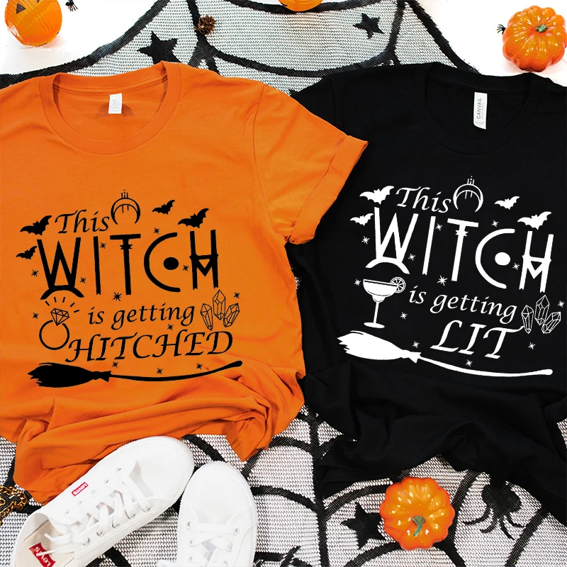

Halloween Bachelorette Party T-shirt This Witch Is Getting Hitched Tees Bride's Crew Shirt Women Halloween Bridesmaid Tops