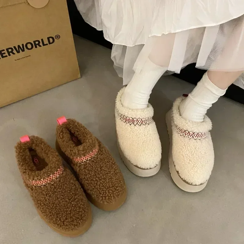 Women Fur Slippers Ankle Boots Flats Platform Short Plush Warm Flip Flops Cotton Shoes Brand Winter Snow Cotten Botas