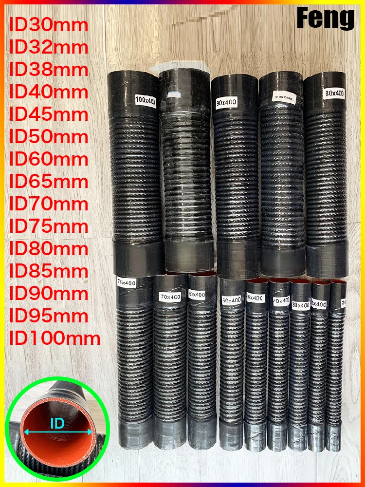 Universal Silicone Flexible Hose and 2 Clamps ID30-100mm Length 400mm Air Intake Pipe Radiator Tube High Pressure Temperature R