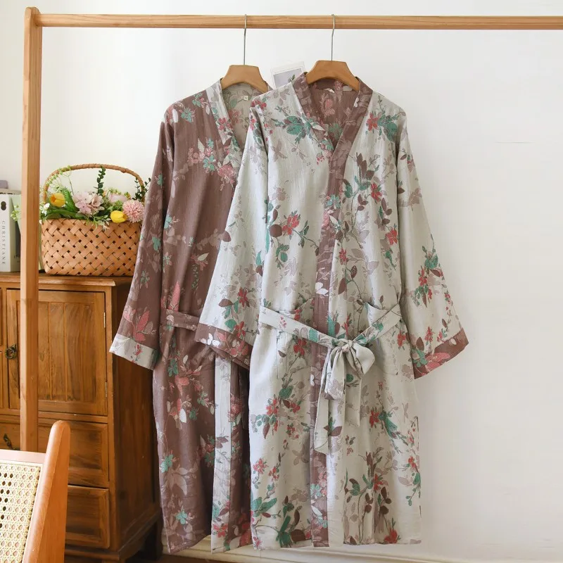 

Весенне-осенние женские халаты в ретро-стиле, кимоно, женские банные халаты из 100% хлопка, японские халаты, женские повседневные ночные рубашки, домашние халаты