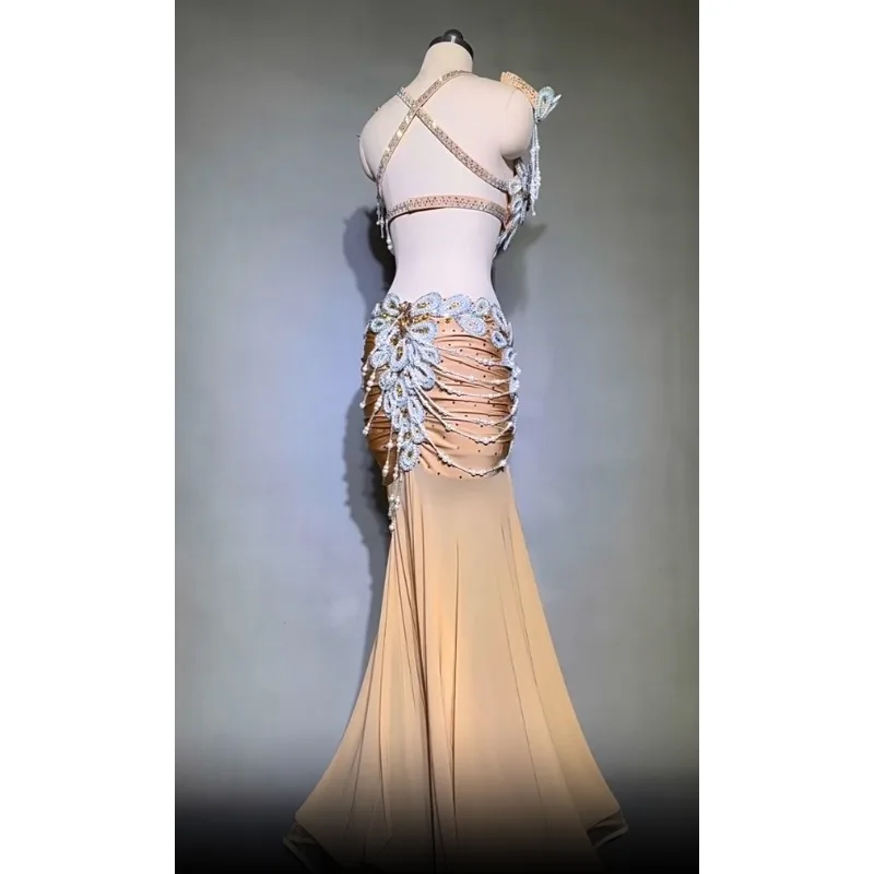 Customized Women Belly Dance Performance Costume High Waist Sexy Hollow Out Big Skirt Team Competition Uniform Belly Dancing Bra