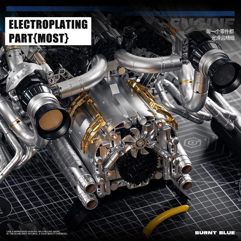 MOC 슈퍼카 V8 엔진 블록 키트-2773개 배트모빌 엔진 기술 모델 트윈 터보 8기통 기계 공학 세트