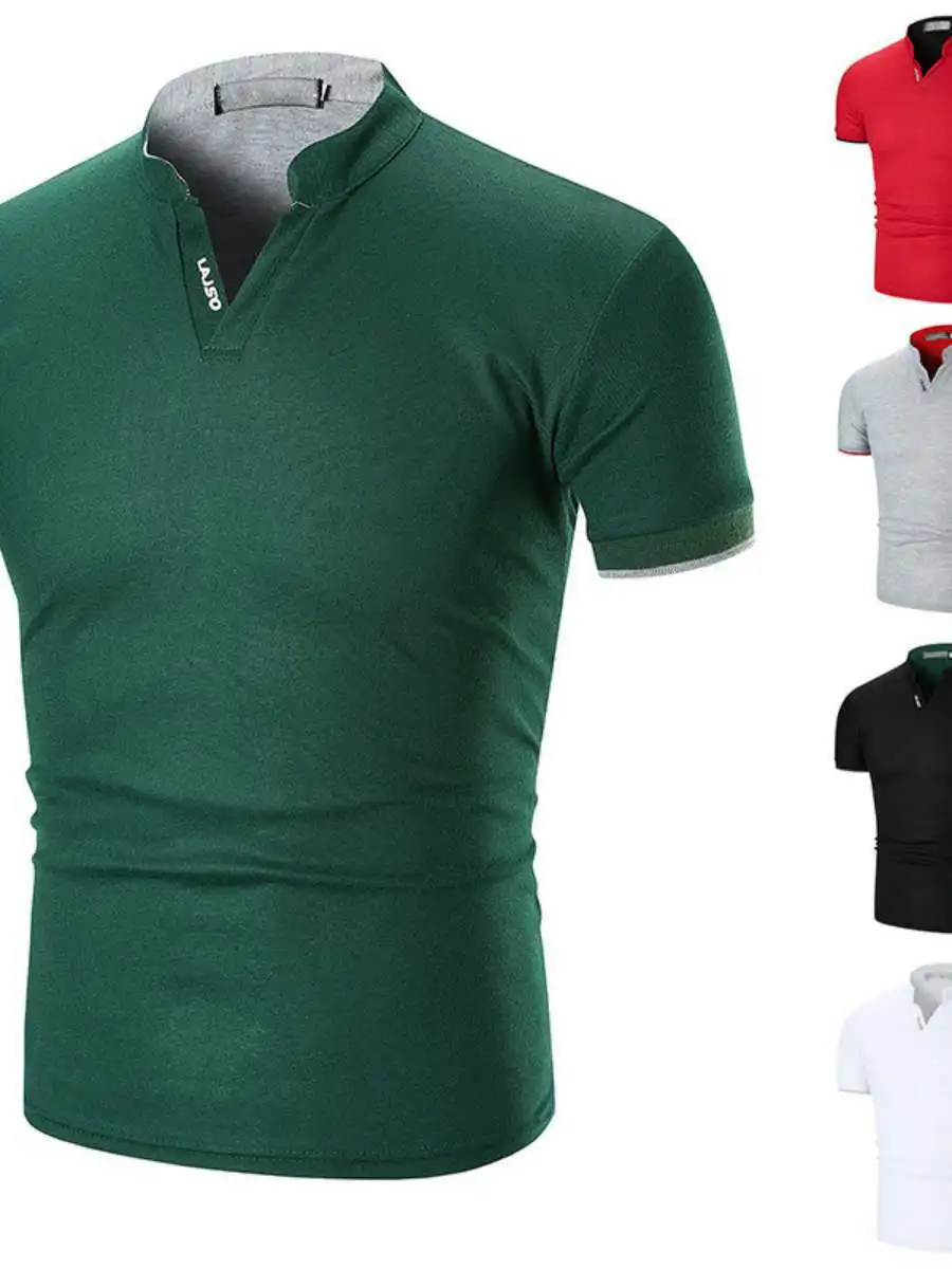 Nueva Camisa de Verano para Hombre, Talla Grande, Cuello Medio, Manga Corta, Rayas, Color Puro, Cuello Mao, Camisa Delgada de Manga Corta, Básica S...