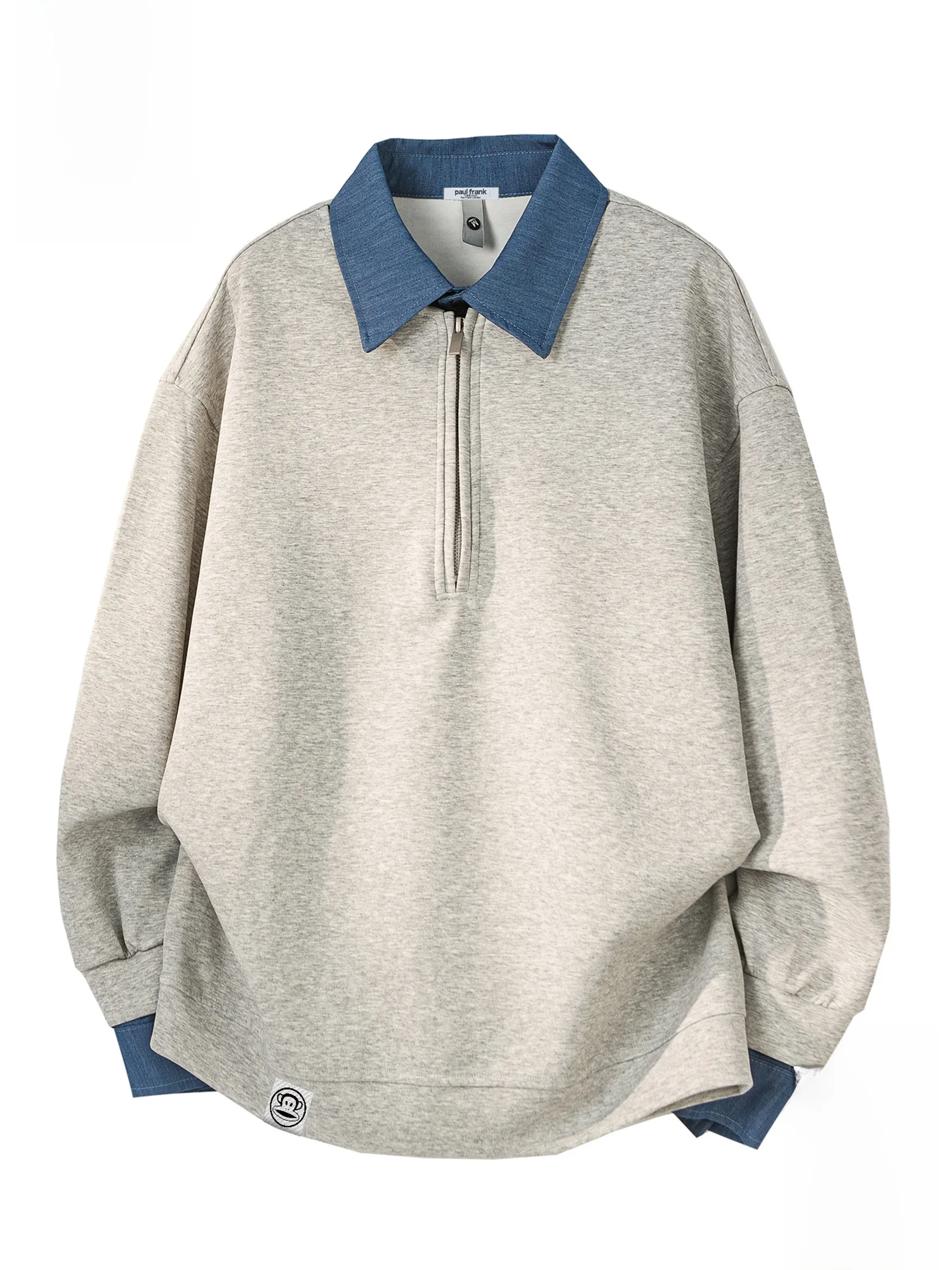

PaulFrank Collared Sweatirt Men's Casual Spring Zipper Splice Comfortable Long Sve Polyester Cotton Blend Big Mouth Monkey
