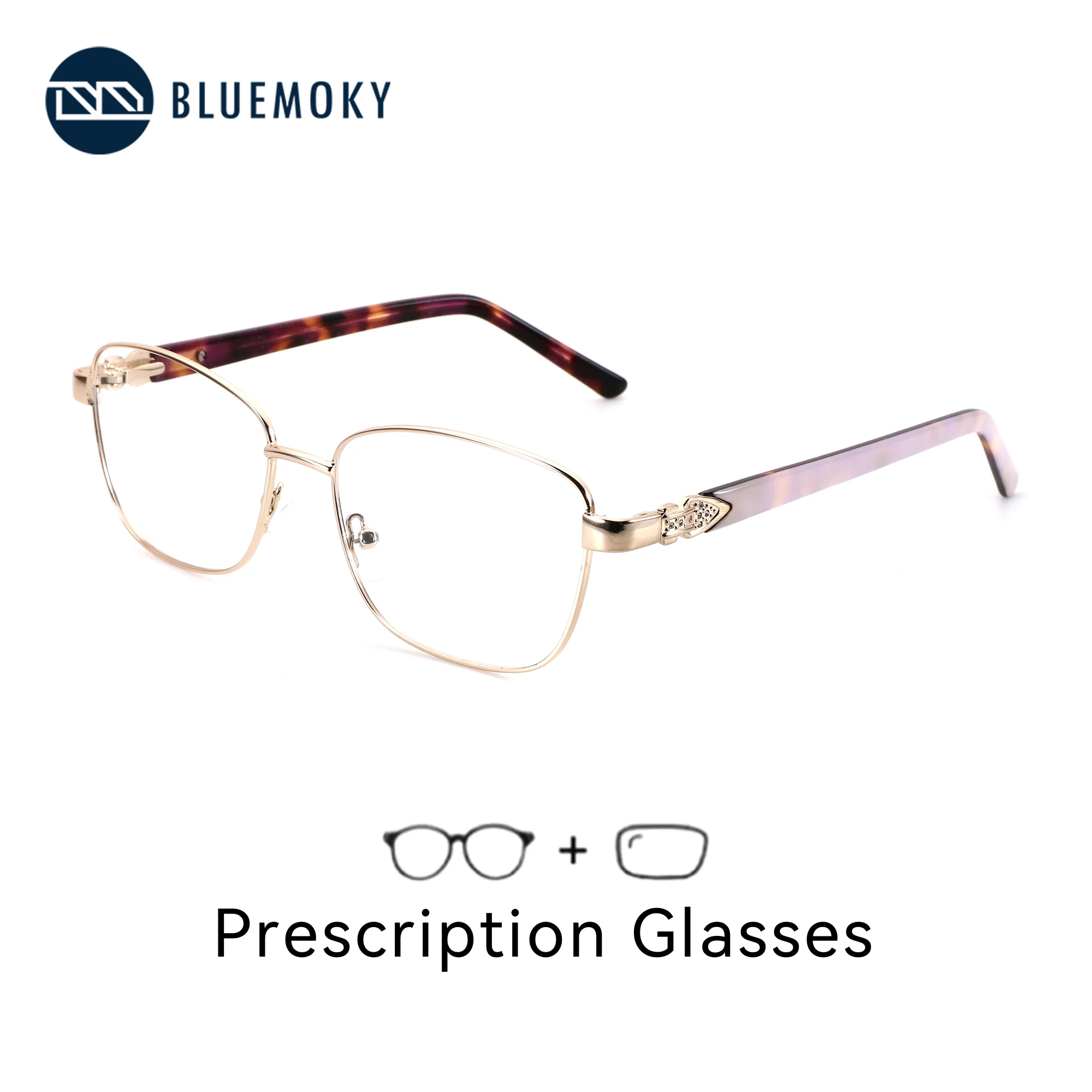 BLUEMOKY M Size Butterfly Metal Custom Prescription Glasses Blue Light Photochromic Optical Lenses Woman Myopia Eyeglasses