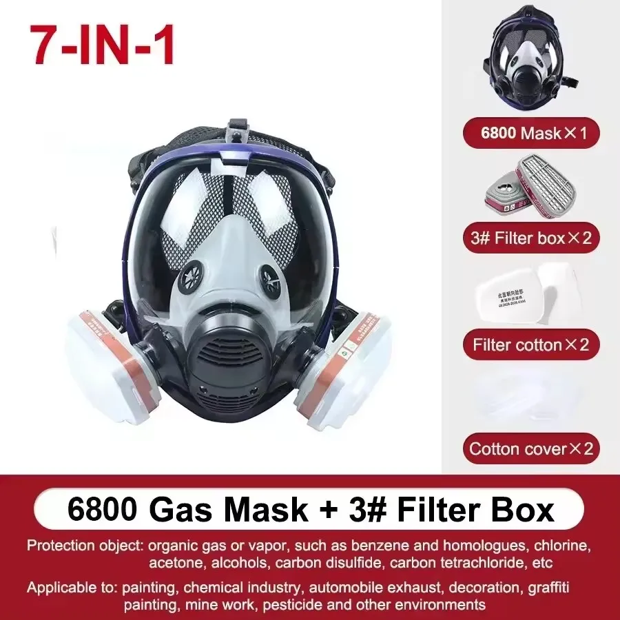 6800 Series Full-Face Protective Mask with Filter Device, Anti-Fog Lenses Can Block Gases and Dust, Anti-Organic Gas Mask