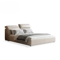 Modern minimalist master bedroom cream wind soft bag top layer nappa leather bed