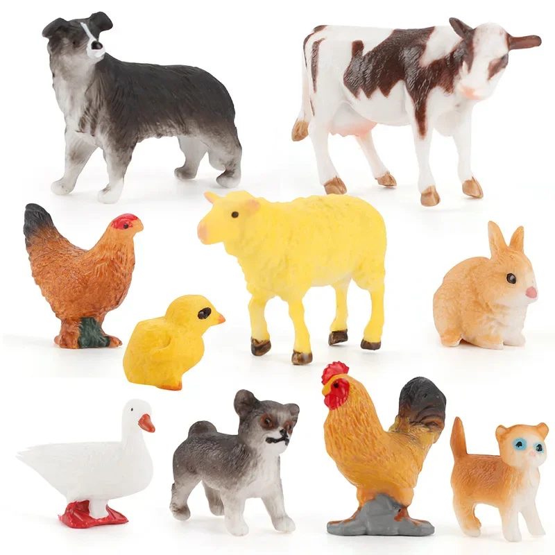 Miniature Animal Model Simulation Cow Sheep Rabbit Dog Action Figures Sand Table Ornaments Education Toys for Children Kids Gift