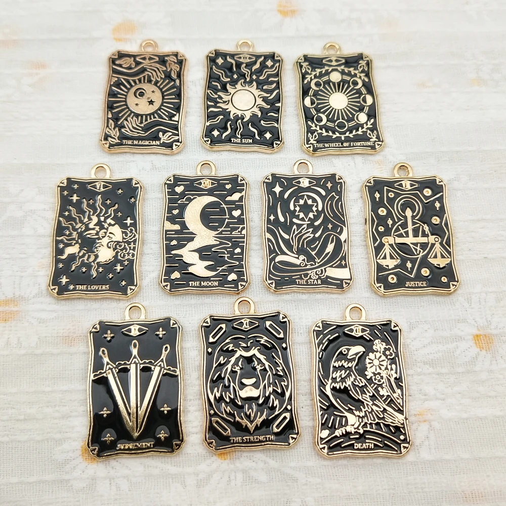 10pcs Tarot Charms for Jewelry Making Enamel Earring Phone Pendant Diy Accessories Alloy Metal Gold Plated