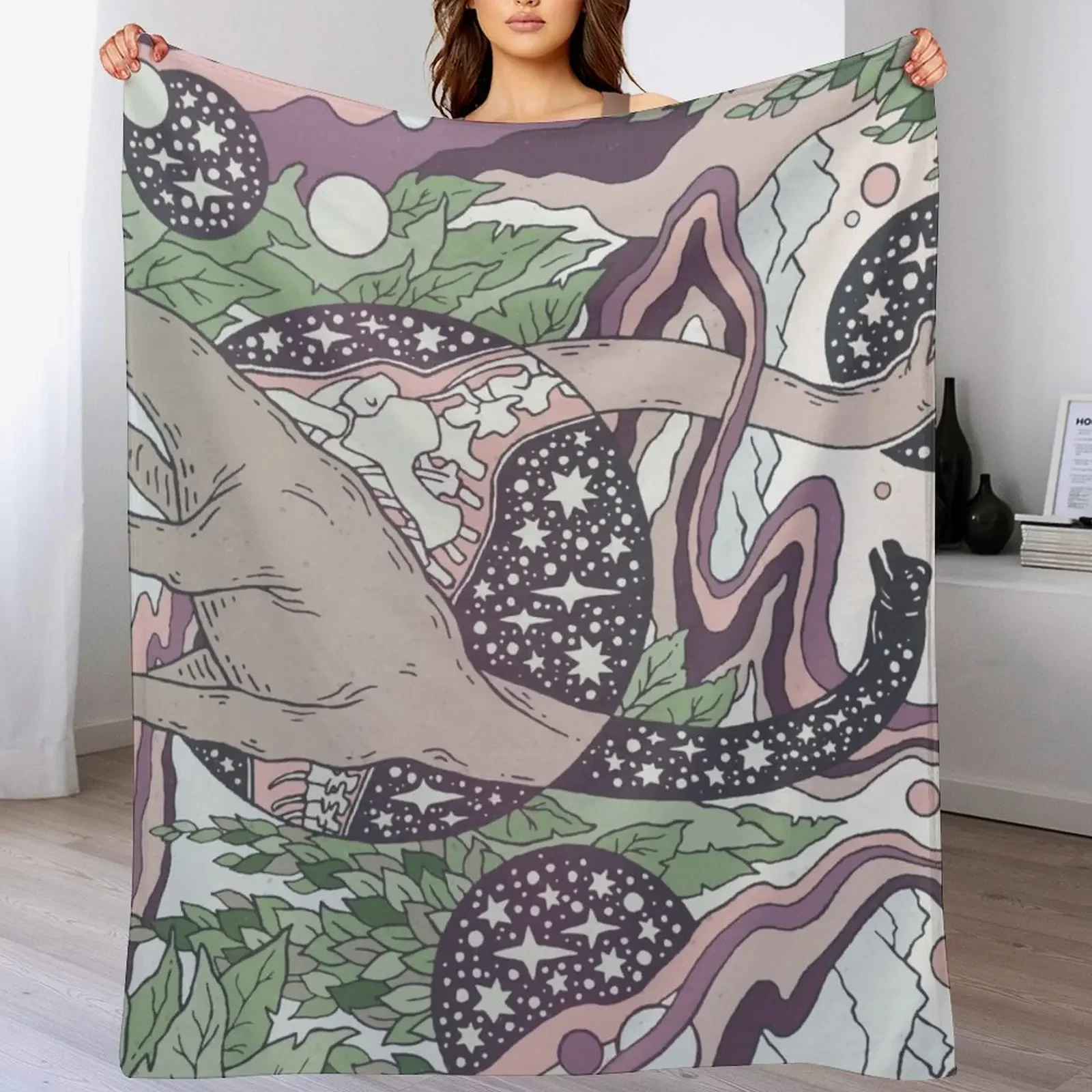 

Jurassic Portal | Purple Haze Palette | Dinosaur Science Fiction Art Throw Blanket Blankets For Sofas Bed linens Moving Blankets