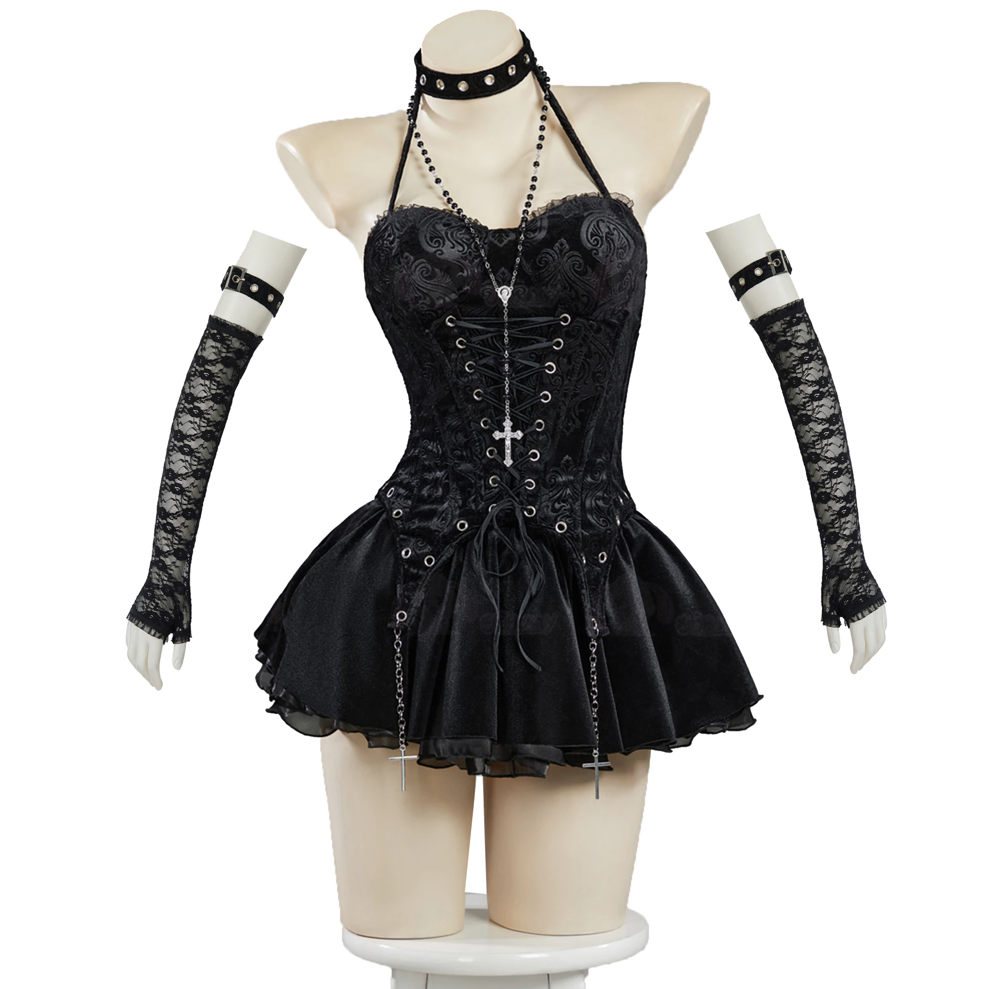 

Anime Death Note MisaMisa Cosplay Costume Women Gothic Sexy Top Short Skirt Necklace Socks Suit Halloween Carnival Party Clothes