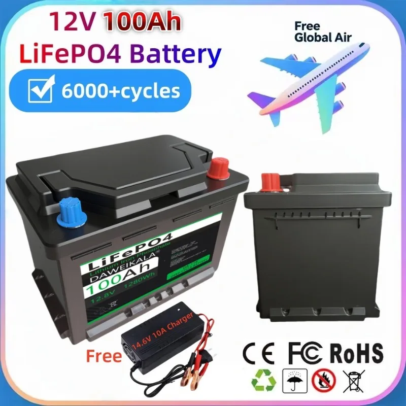 

Новый литий-ионный аккумулятор 12 В, 100 Ач, 1280 Втч, 100 А, BMS LiFePO4, подходит для электромобилей + оснащенный зарядным устройством 14,6 В, 10 А.